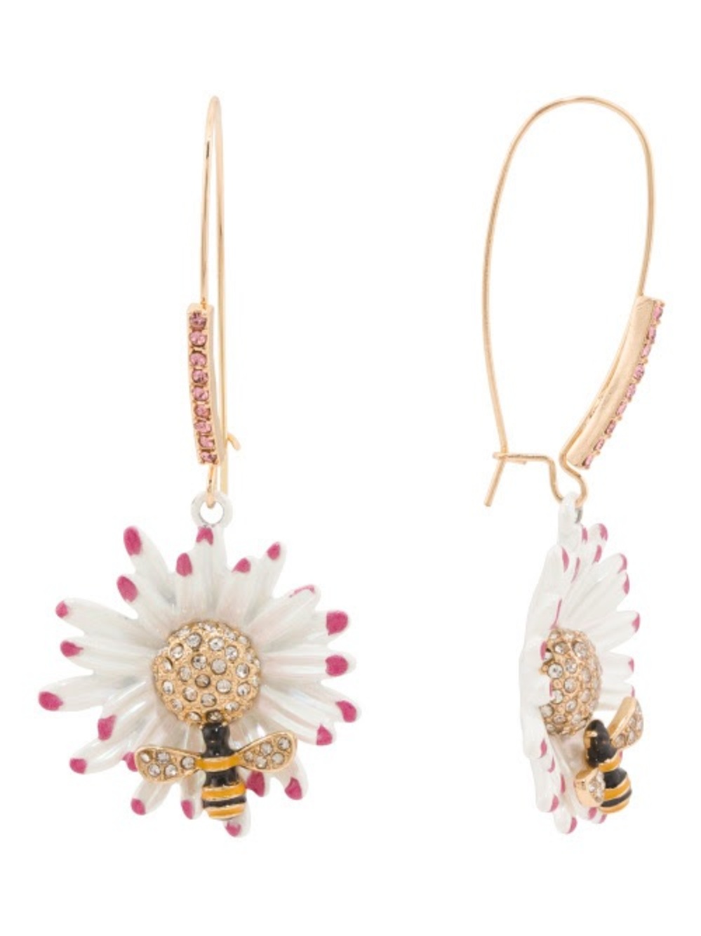 Betsey Johnson Gold Bee & White Daisy Drop Earrings NWT